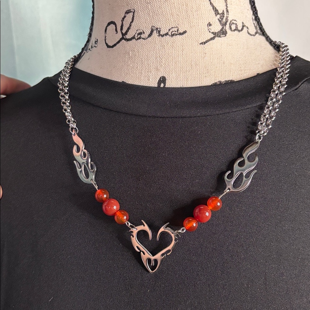 Flaming Heart Red Agate Necklace